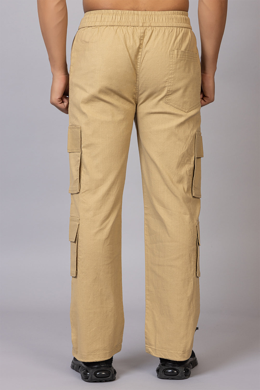 Men's Baggy Fit Drawstring Cargo Pants | Khaki, 7-Pocket Streetwear Trousers