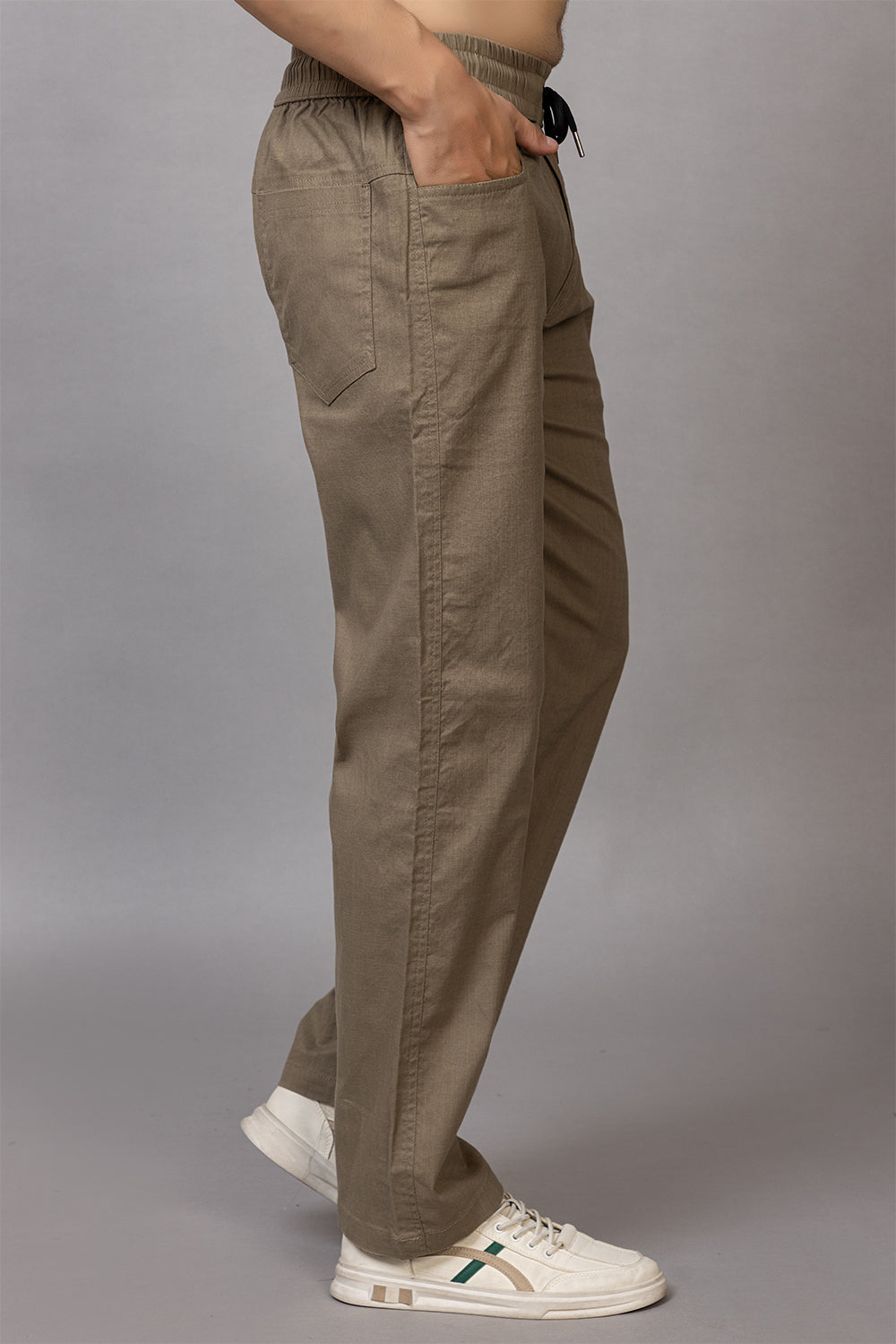 LINEN GREENISH BROWN LOWER BEGGY  FIT PANT STYLE
