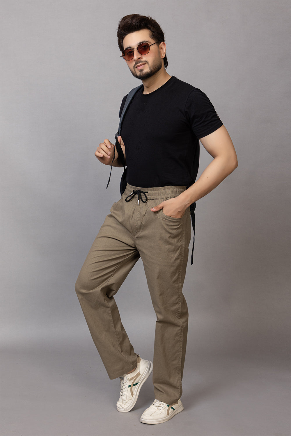 LINEN GREENISH BROWN LOWER BEGGY  FIT PANT STYLE