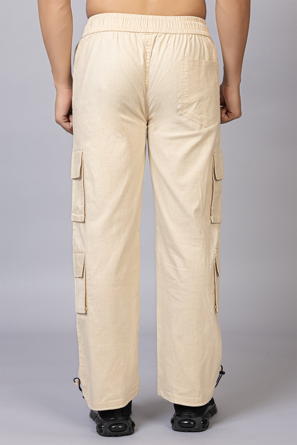 Men's Baggy Fit Drawstring Cargo Pants | Cream, 7-Pocket Streetwear Trousers