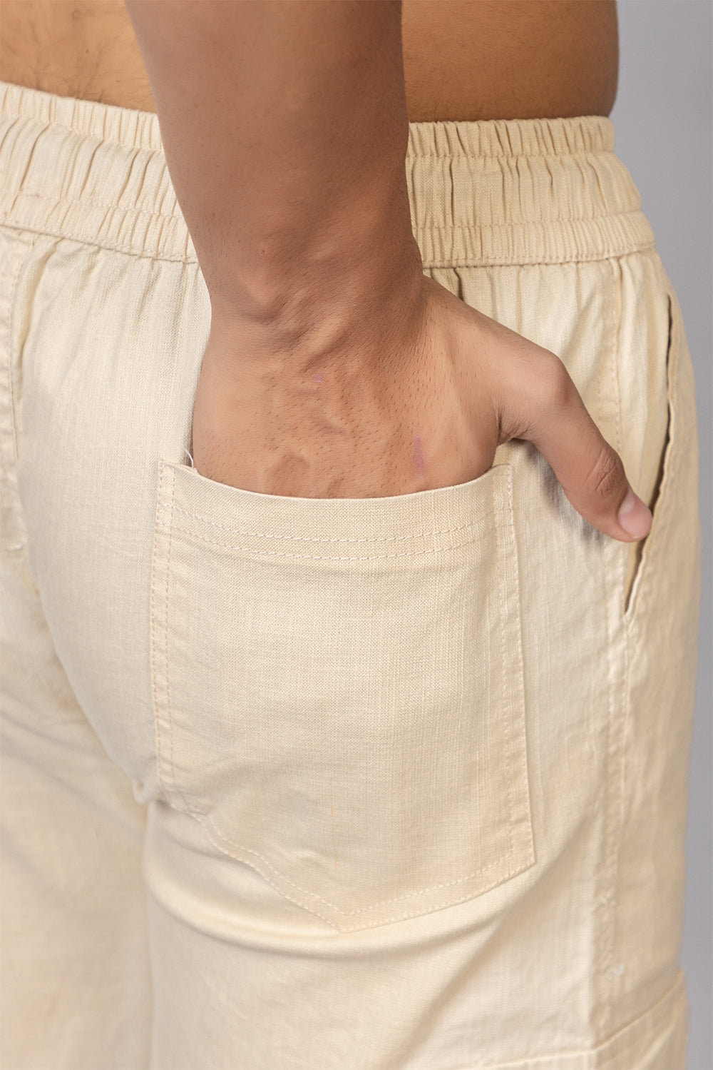 Men's Baggy Fit Drawstring Cargo Pants | Cream, 7-Pocket Streetwear Trousers